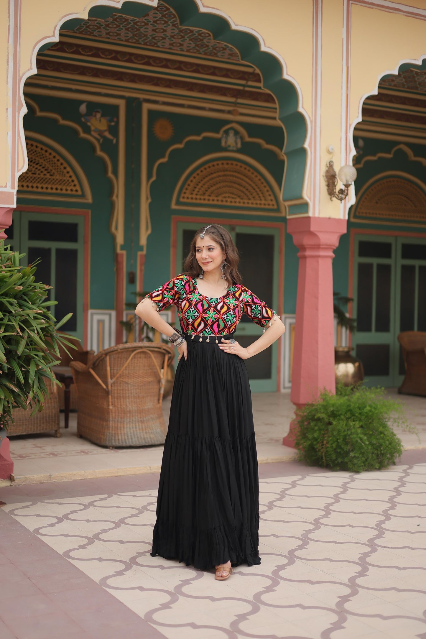 Black Color Beautiful Navratri Gown in Rayon Fabric