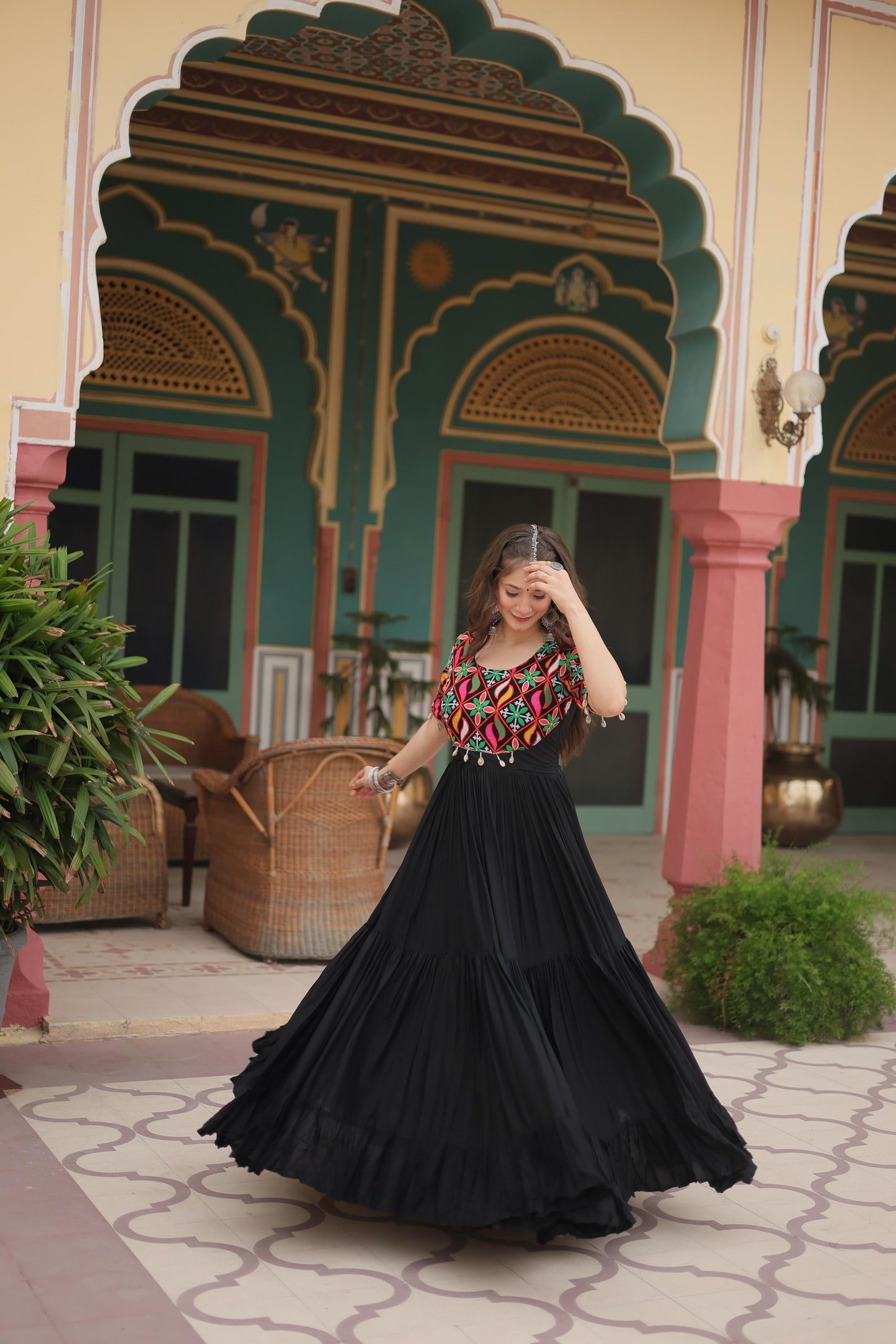Black Color Beautiful Navratri Gown in Rayon Fabric