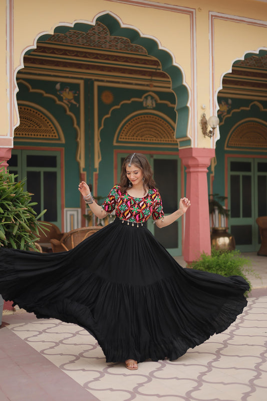 Black Color Beautiful Navratri Gown in Rayon Fabric