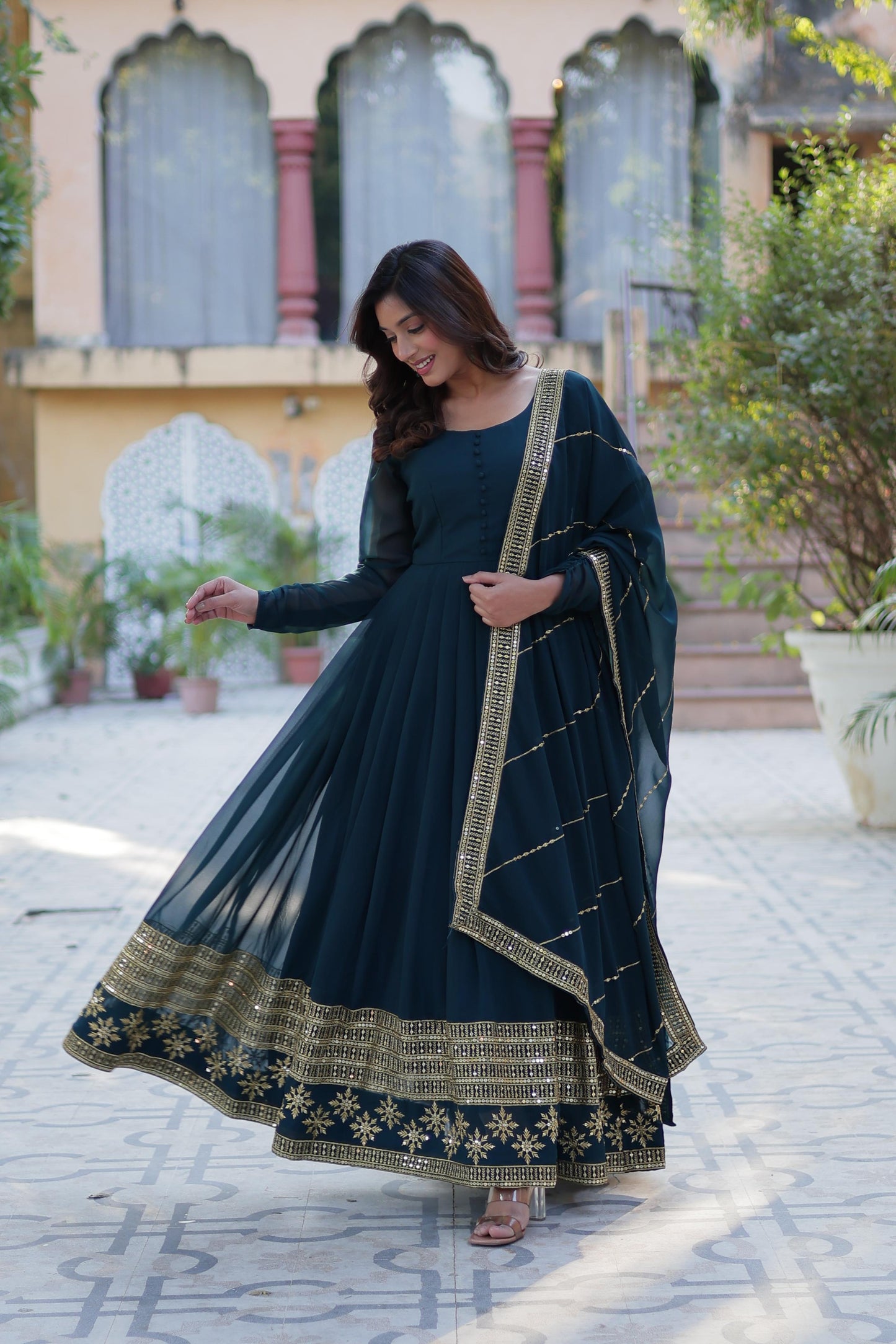 Morpitch Color Anarkali suit In Georgette Fabric Buy it Now