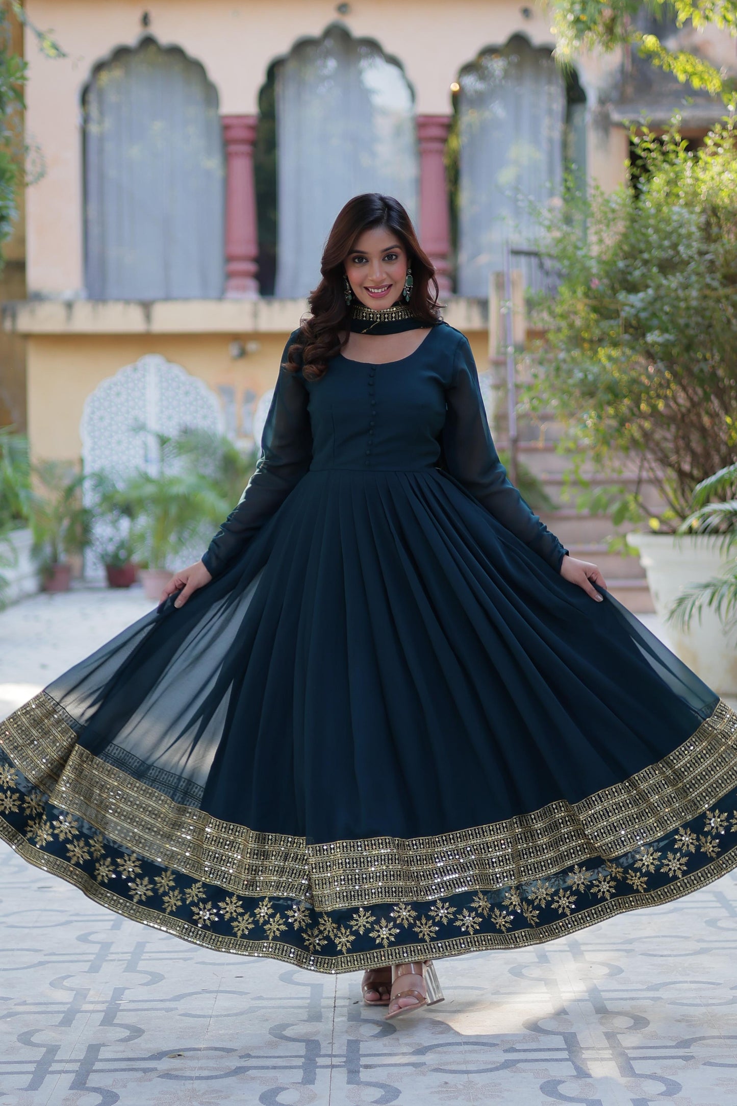 Morpitch Color Anarkali suit In Georgette Fabric Buy it Now