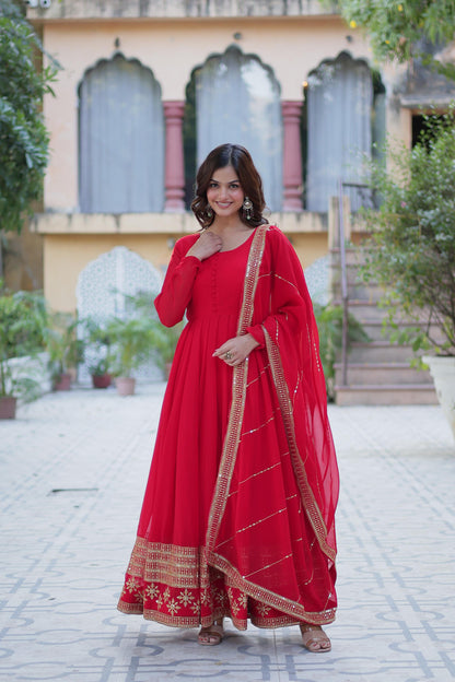 Red Color Anarkali suit In Georgette Fabric Buy it Now