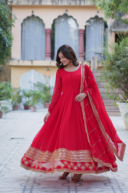 Red Color Anarkali suit In Georgette Fabric Buy it Now