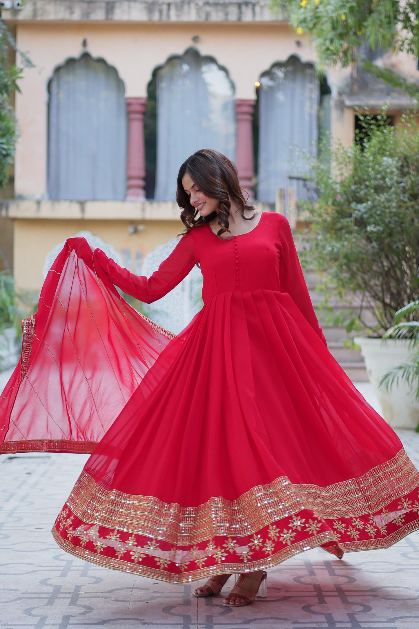 Red Color Anarkali suit In Georgette Fabric Buy it Now