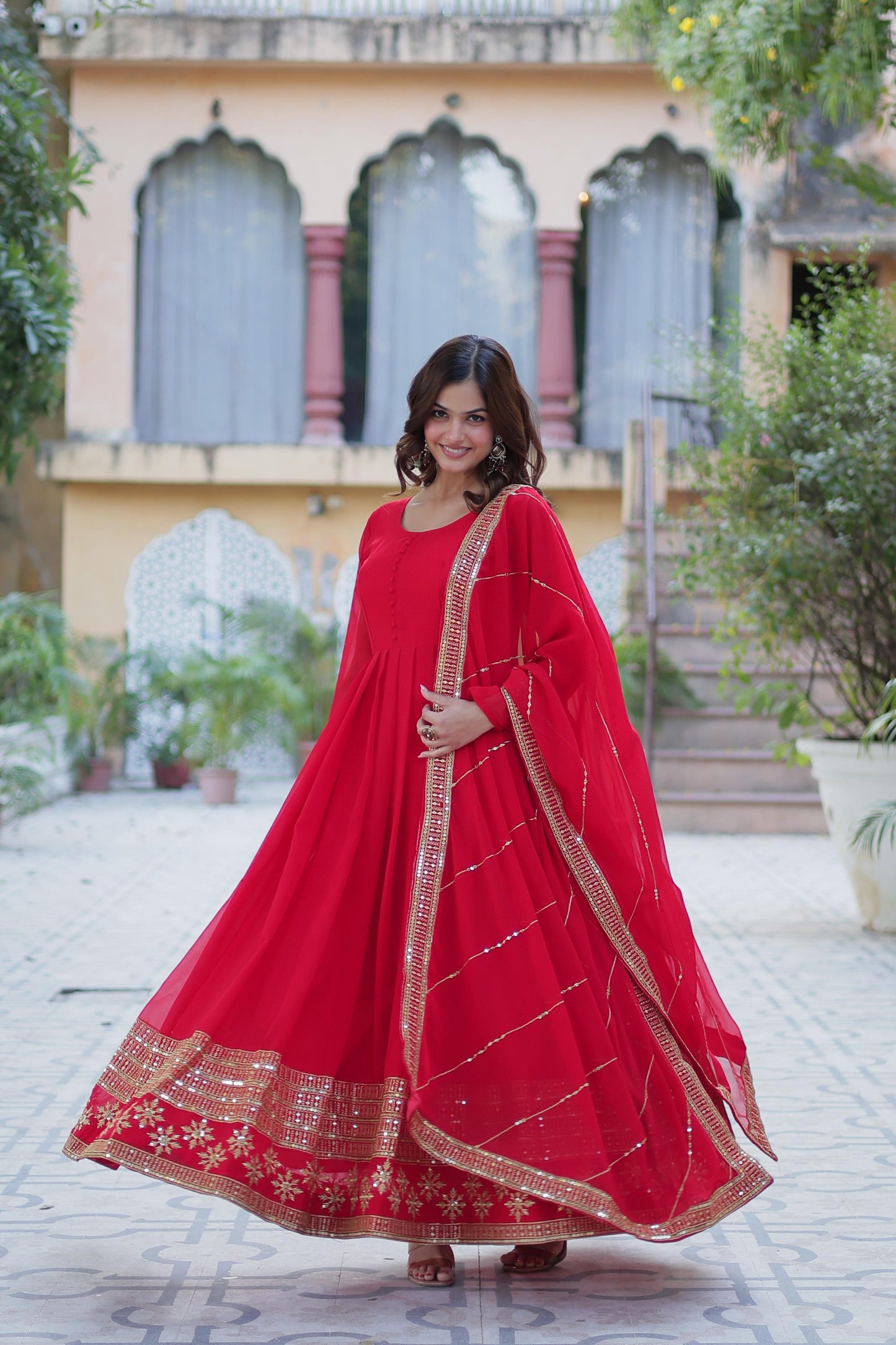 Red Color Anarkali suit In Georgette Fabric Buy it Now