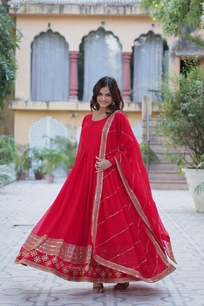 Red Color Anarkali suit In Georgette Fabric Buy it Now