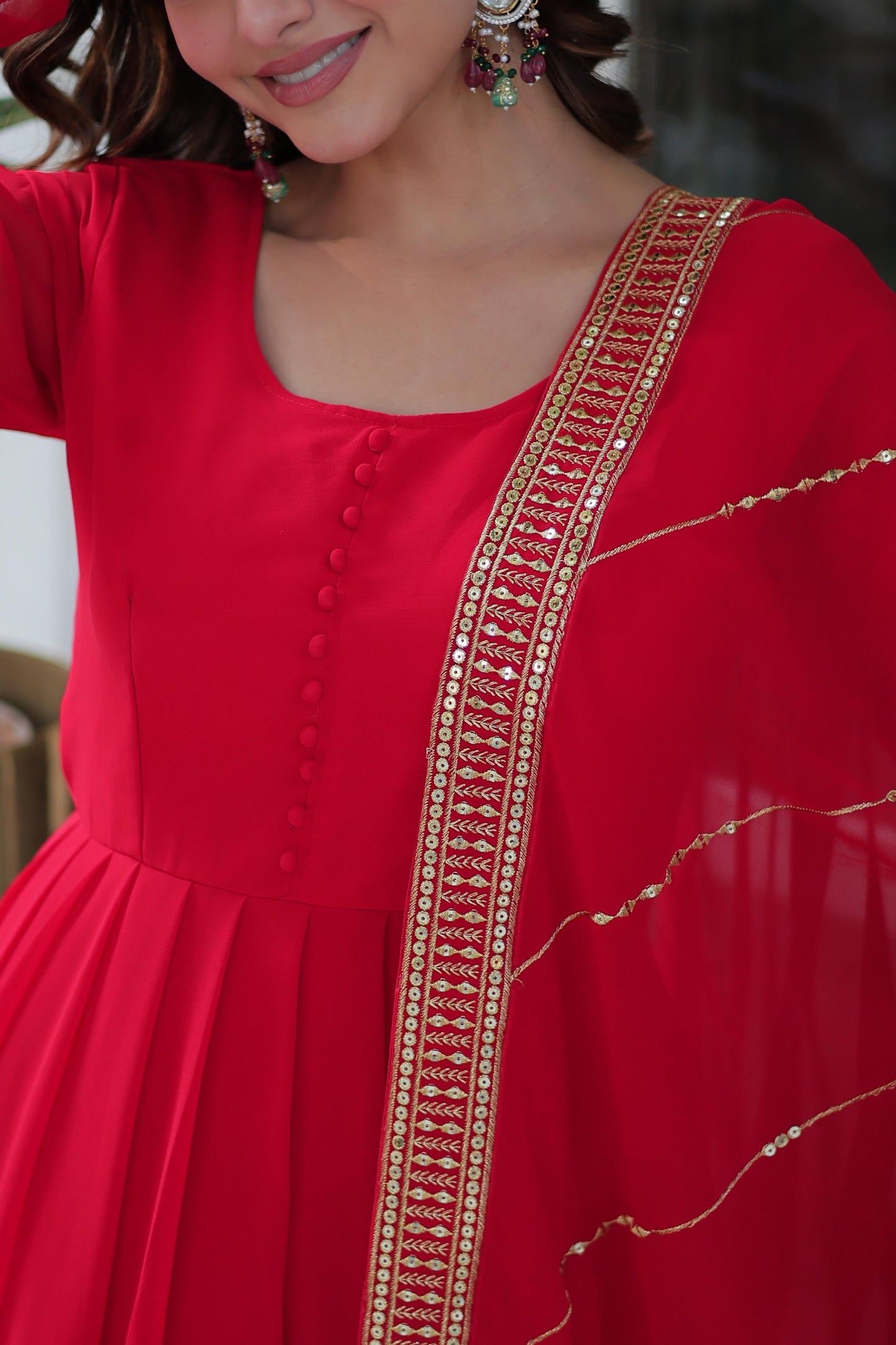 Red Color Anarkali suit In Georgette Fabric Buy it Now