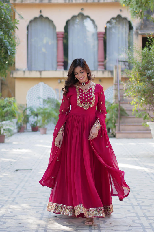 These Stunning Outfit Made From Faux Blooming And Sequins Embroidered Work in Pink Color