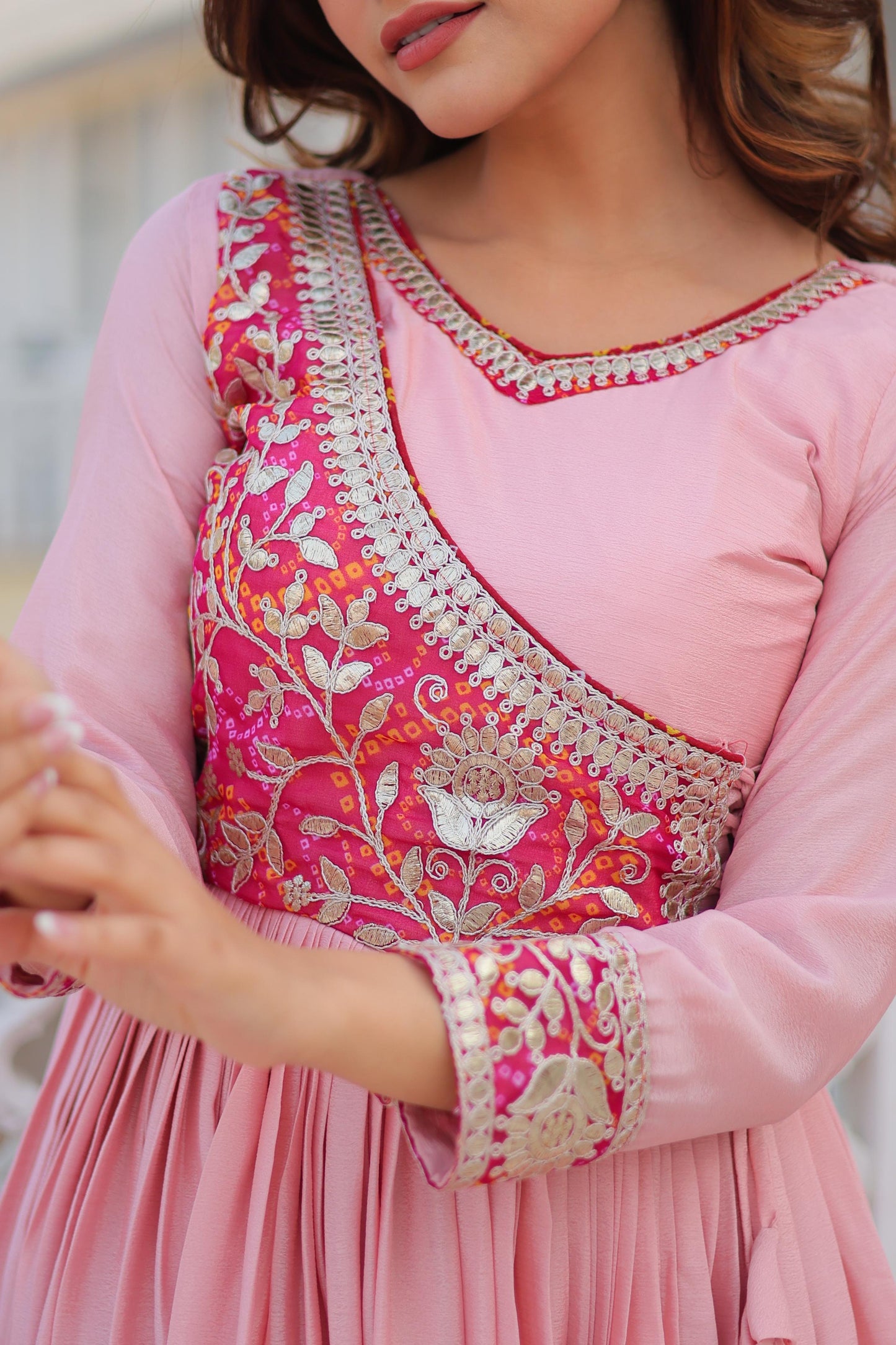 Pink Color Chinon Fabric Anarkali Gown