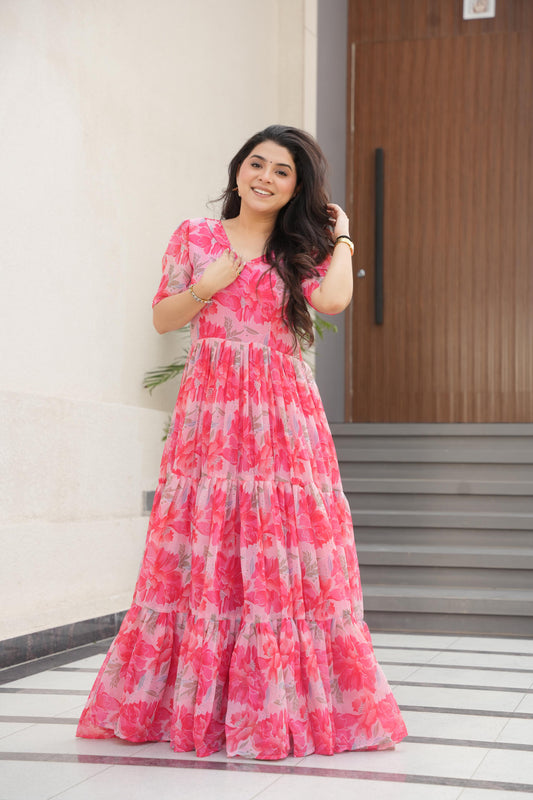 Pink Color Beautiful Gown in Georgette fabric