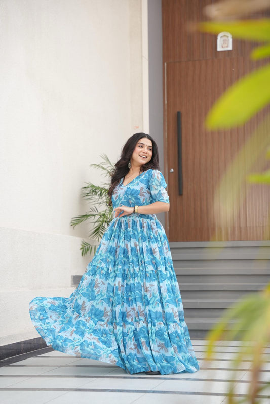 Sky BLue Color Beautiful Gown in Georgette fabric