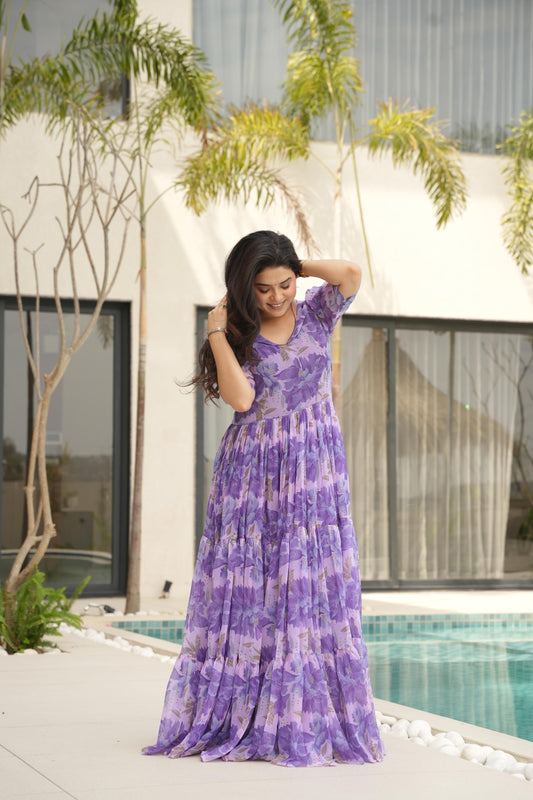 Purple Color Beautiful Gown in Georgette fabric