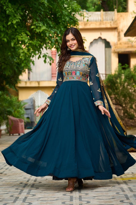 Rama Color Beautiful Anarkali Gown in Georgette Fabric
