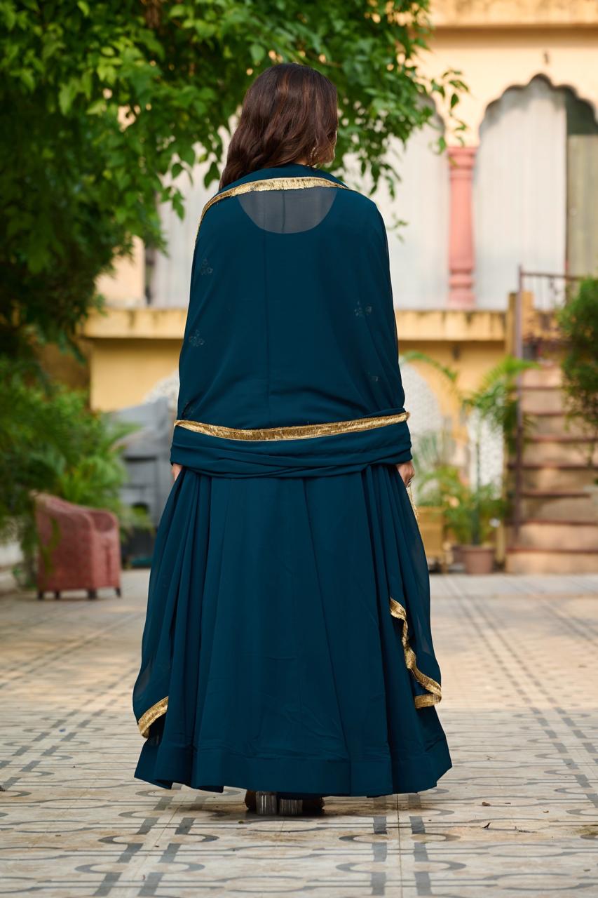 Rama Color Beautiful Anarkali Gown in Georgette Fabric