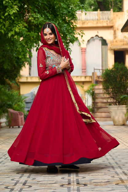 Maroon Color Beautiful Anarkali Gown in Georgette Fabric