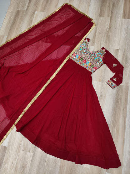 Maroon Color Beautiful Anarkali Gown in Georgette Fabric