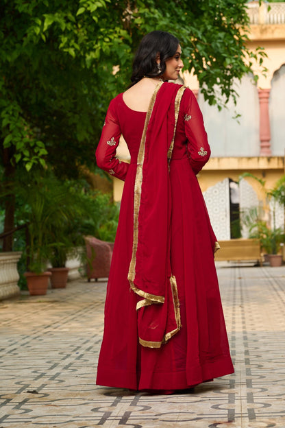 Maroon Color Beautiful Anarkali Gown in Georgette Fabric