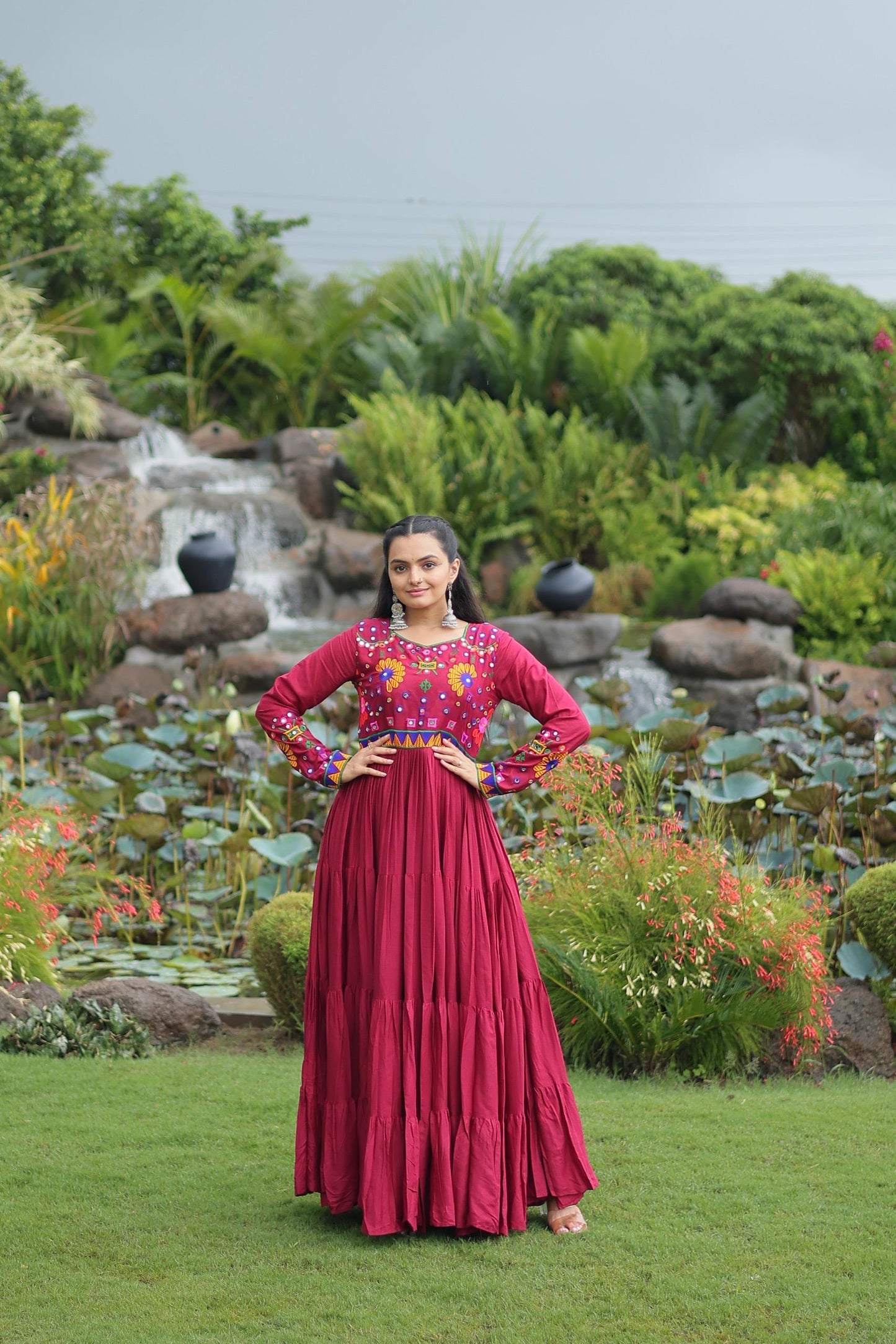 Beautiful Gown For navratri in Rayon FAbric with 10 meter flair of gown