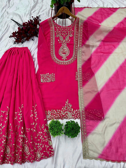 Pink Color Beautiful Sharara Plazo Suit in Georgette Fabric