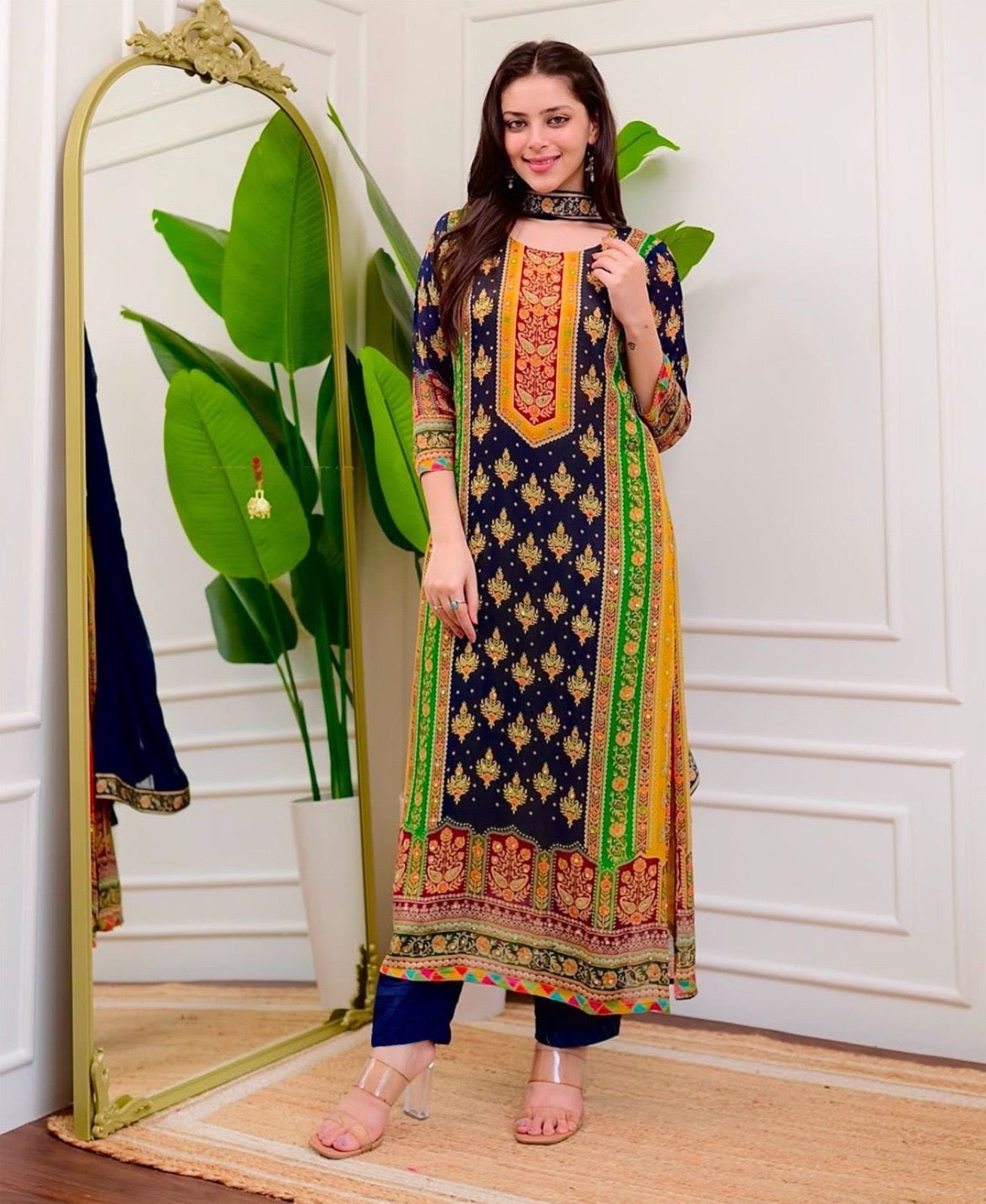 Blue Color Beautiful Maslin Silk Heavy Dress for daily wear use