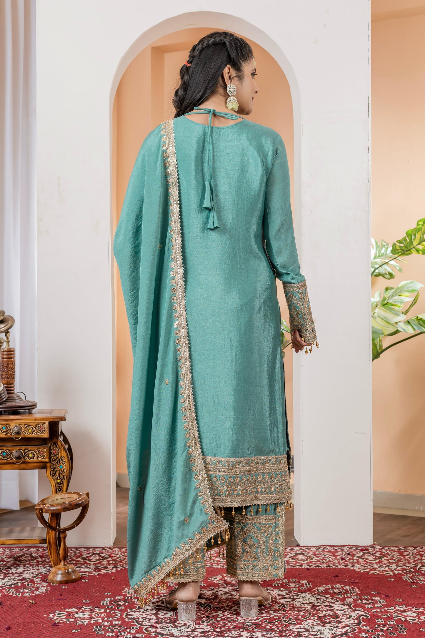 Sky Blue Color Beautiful Partywear Chinon fabric Suit