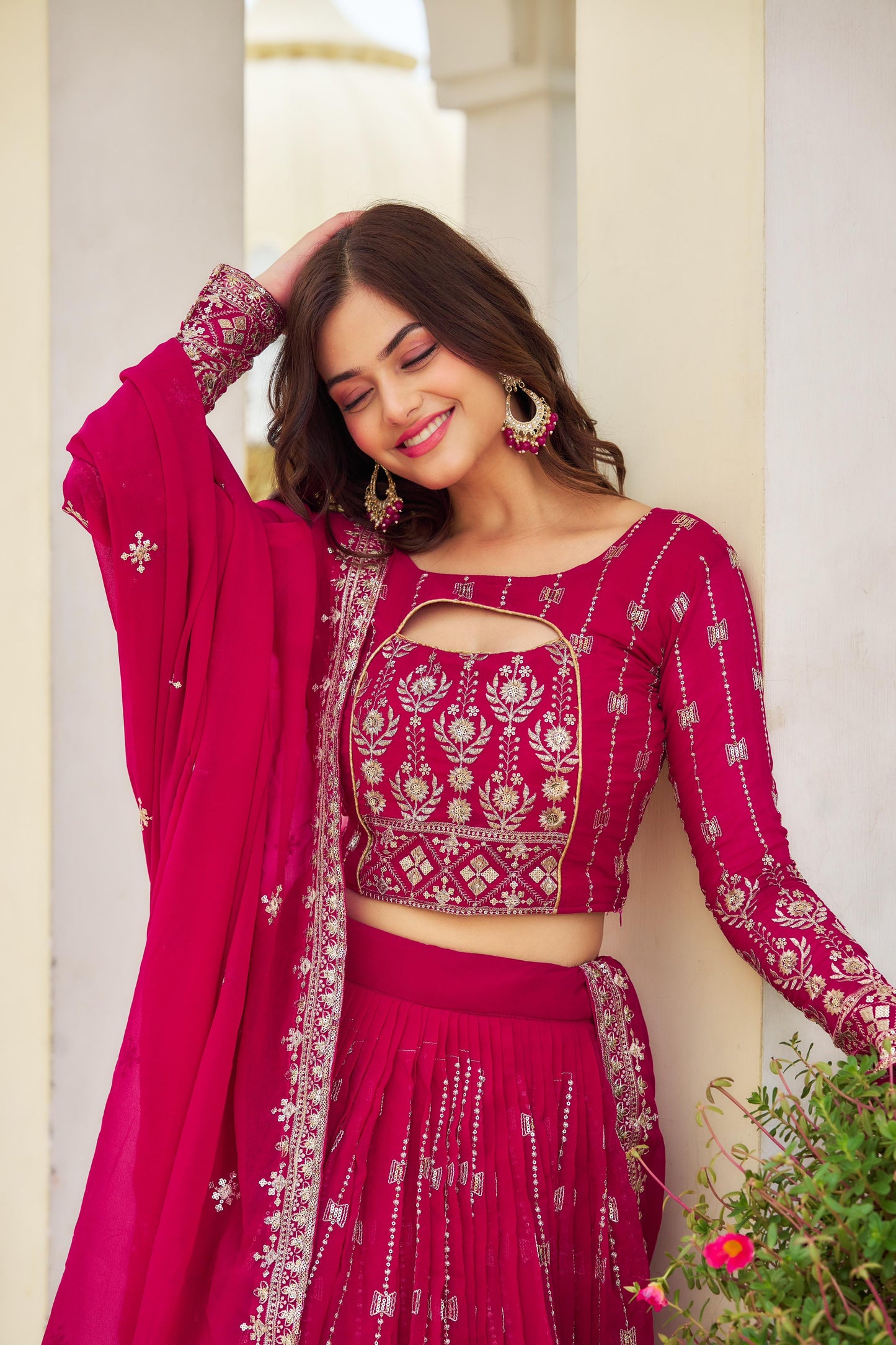 Pink Red Color Lehenga Choli For Wedding Function