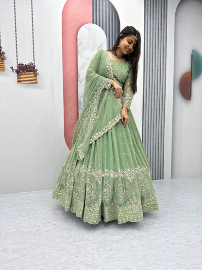 Light Green Color Beautiful Lehenga Choli In Georgette Fabric