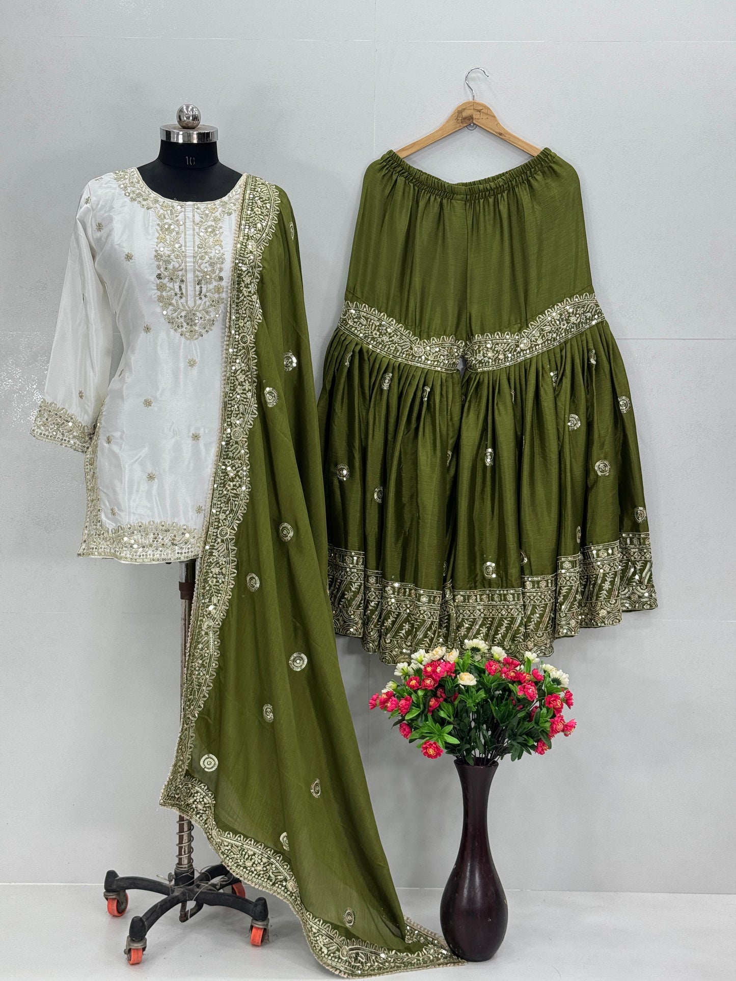 Chinon Fabric Heavy Partywear Sharara Suit