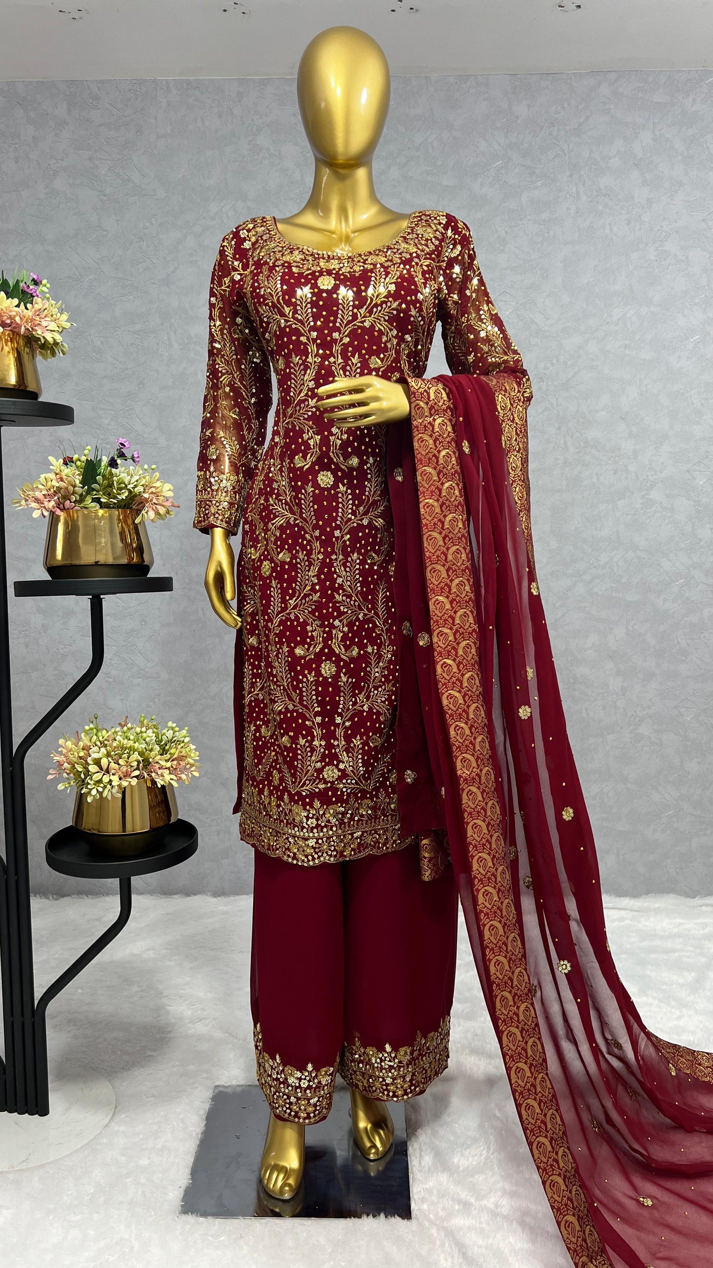 Red Color Beautiful Partywear Suit In Georgette Fabric