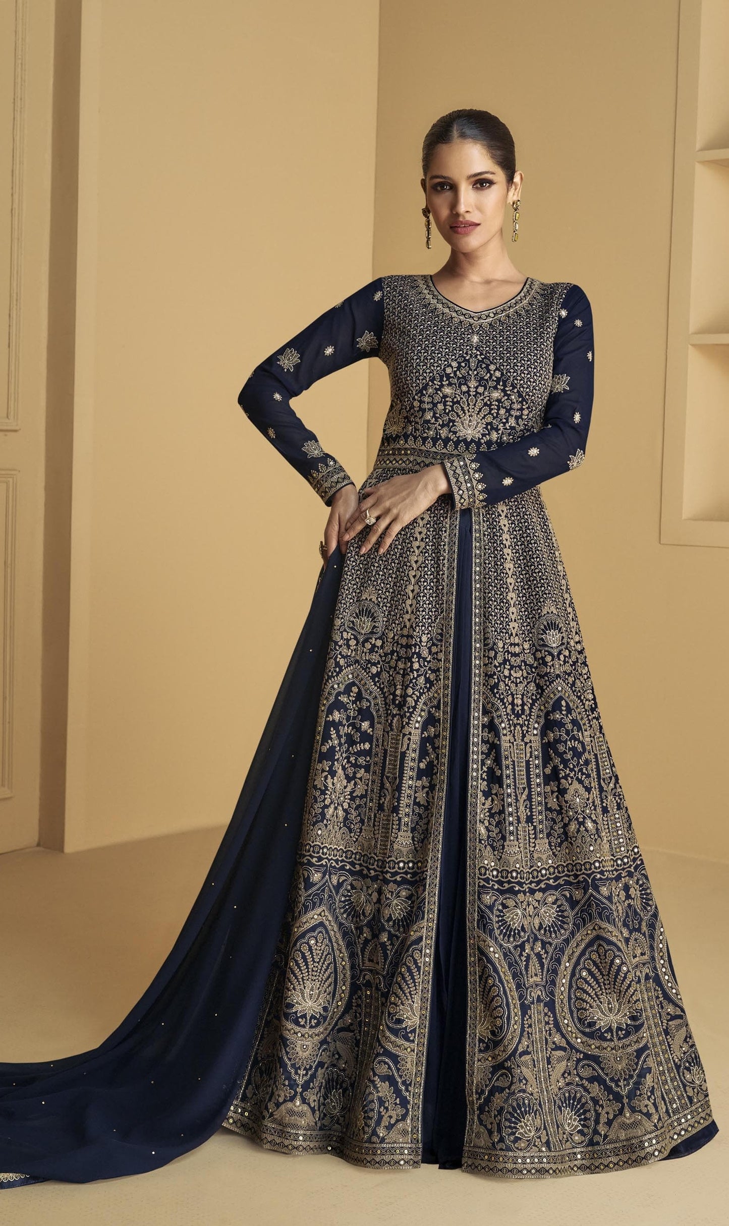 Blue Color Beautiful Anarakli Dress in Georgette Fabric