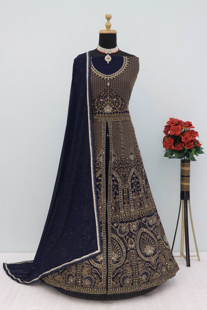 Blue Color Beautiful Anarakli Dress in Georgette Fabric