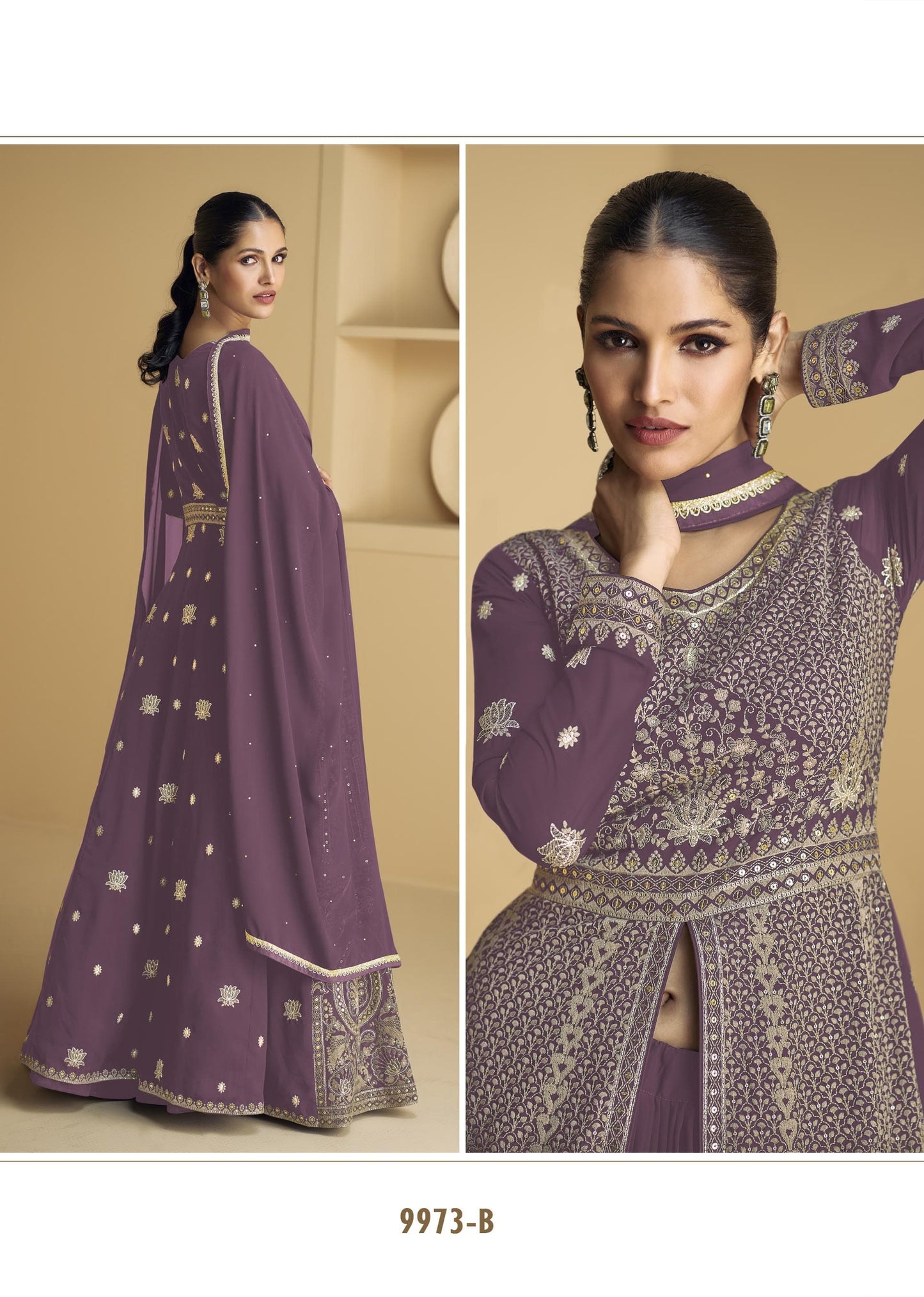 Purple Color Beautiful Anarakli Dress in Georgette Fabric