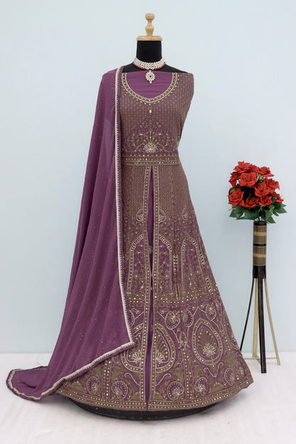 Purple Color Beautiful Anarakli Dress in Georgette Fabric