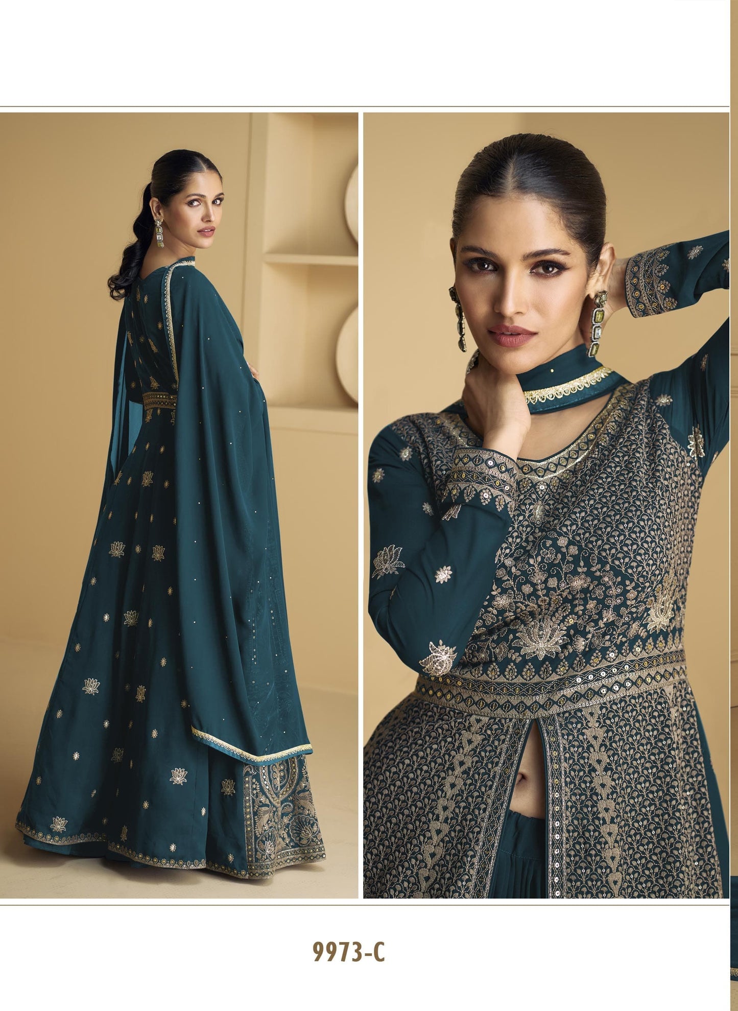 Rama Blue Color Beautiful Anarakli Dress in Georgette Fabric