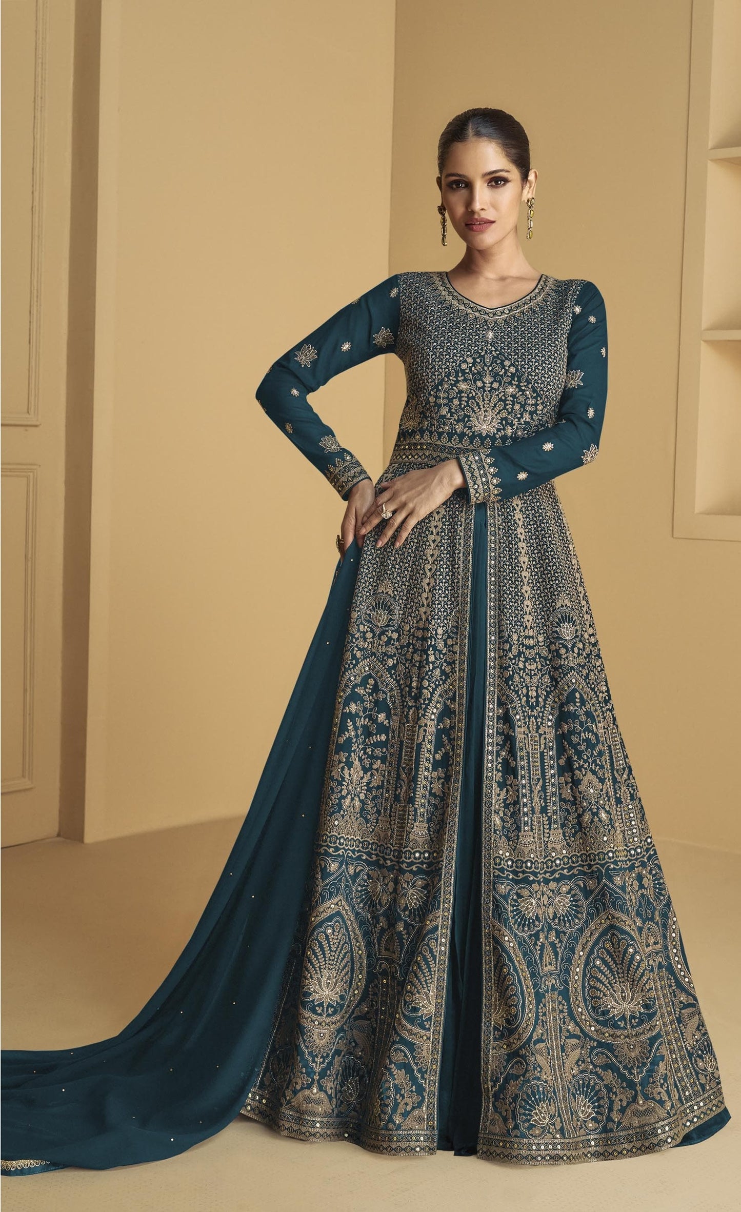 Rama Blue Color Beautiful Anarakli Dress in Georgette Fabric