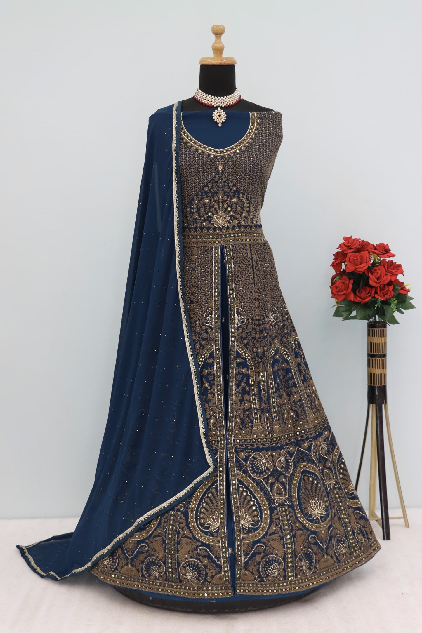 Rama Blue Color Beautiful Anarakli Dress in Georgette Fabric