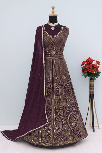 Maroon Color Beautiful Anarakli Dress in Georgette Fabric