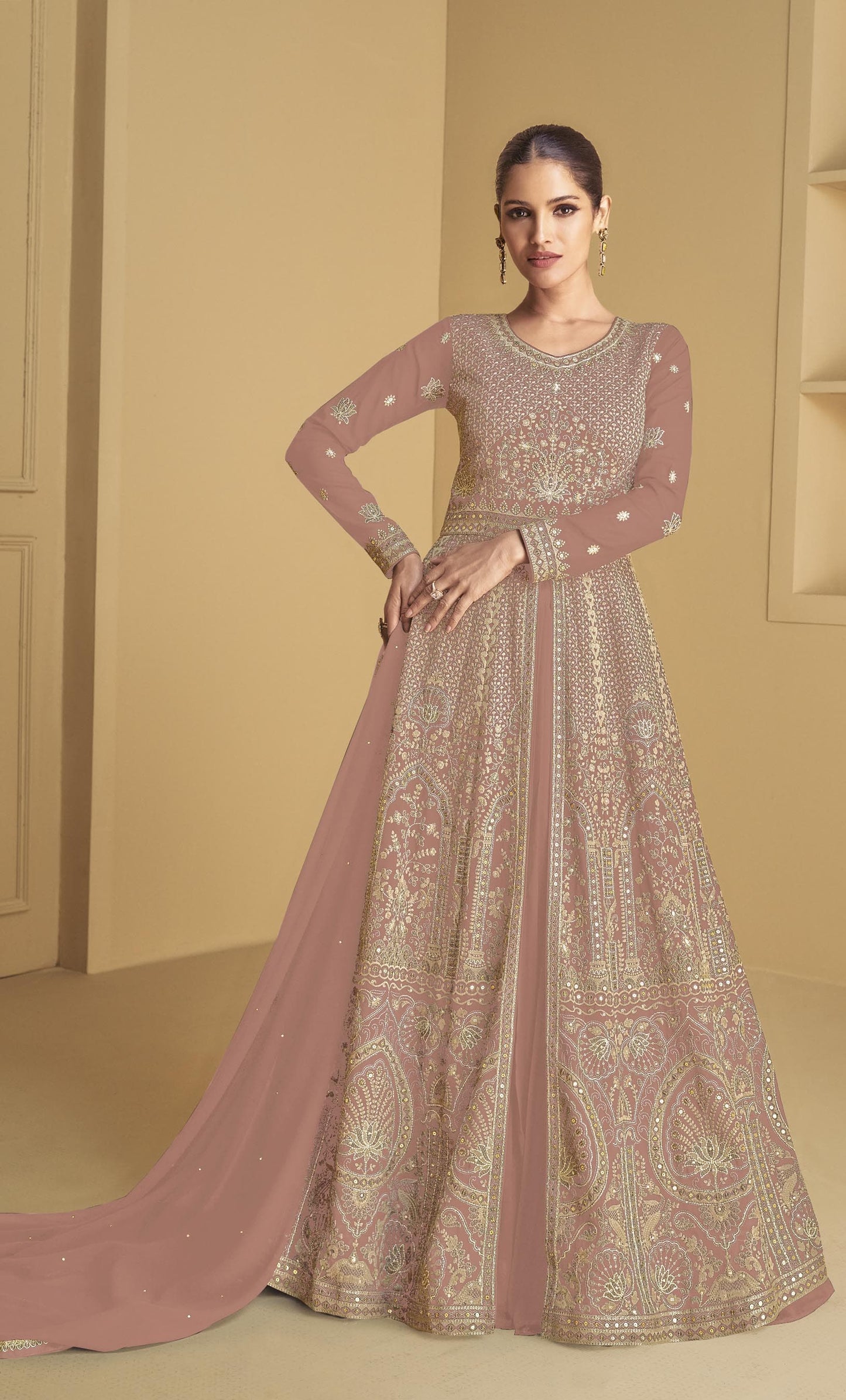 Light Peach Color Beautiful Anarakli Dress in Georgette Fabric