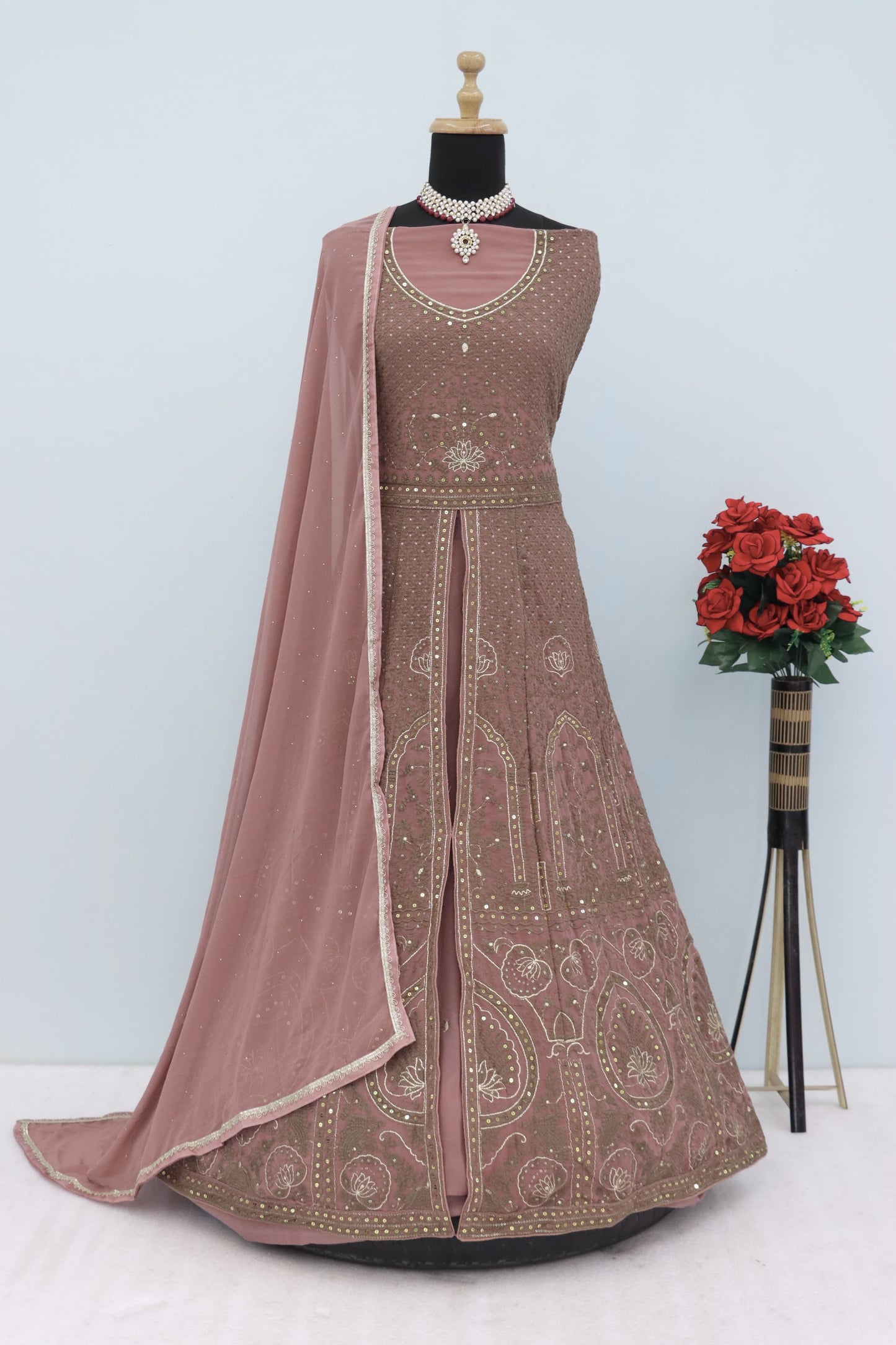 Light Peach Color Beautiful Anarakli Dress in Georgette Fabric