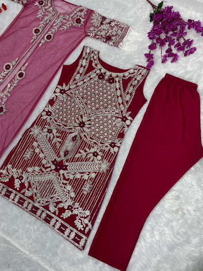 Maroon Red Color Beautiful Koti Dress in Net FAbric