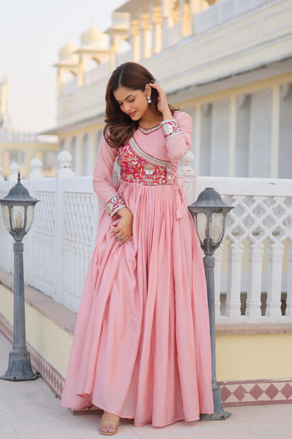 Pink Color Chinon Fabric Anarkali Gown