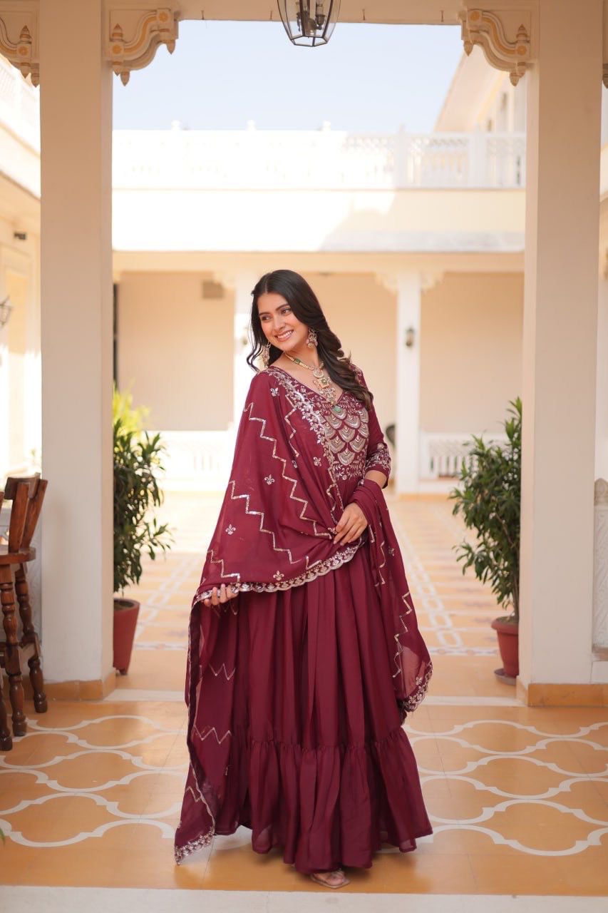 Maroon Color Beautiful Anarkali Dress in Georgette Fabric