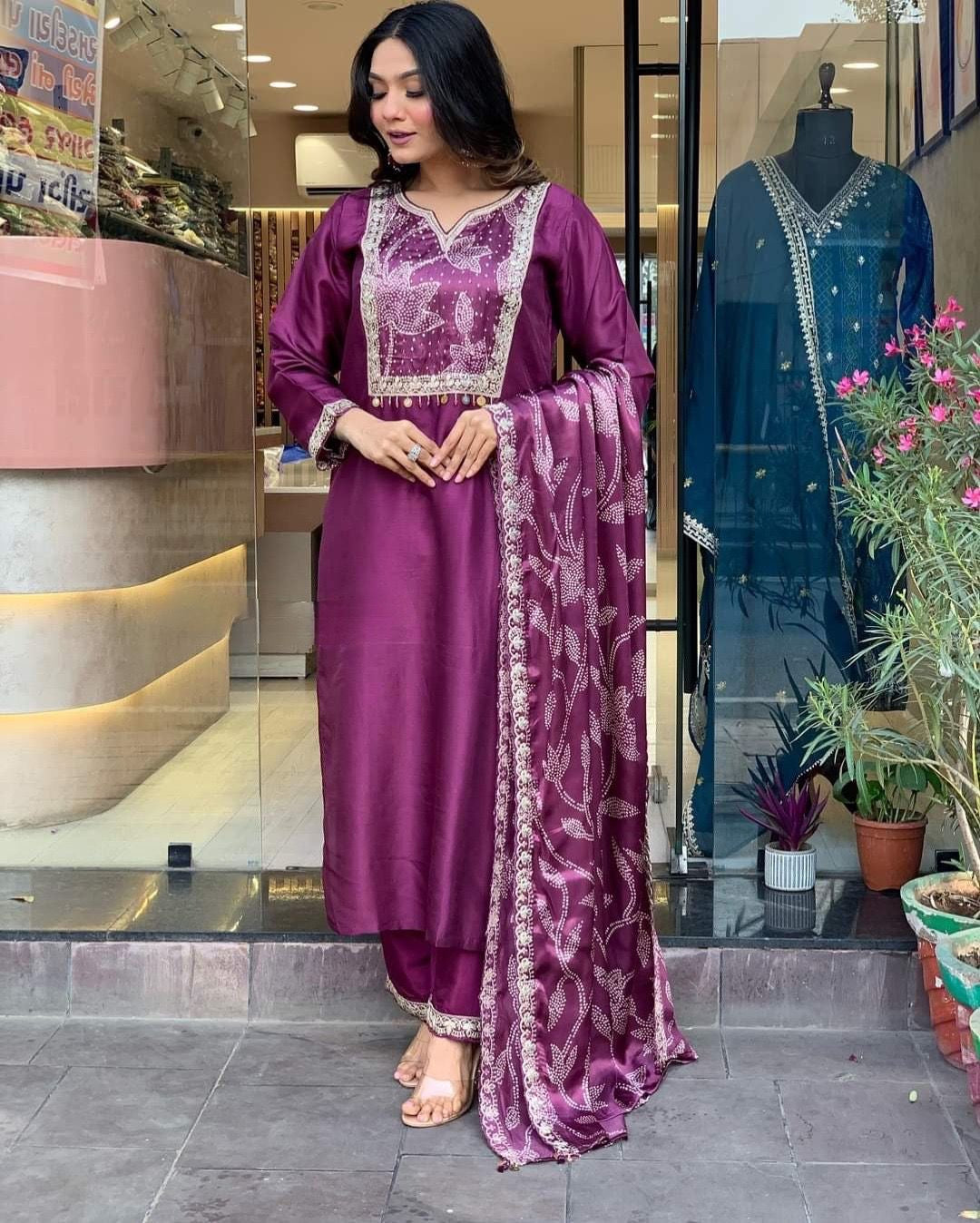 Purple Color Beautiful Daily Wear Kurti Pent Set