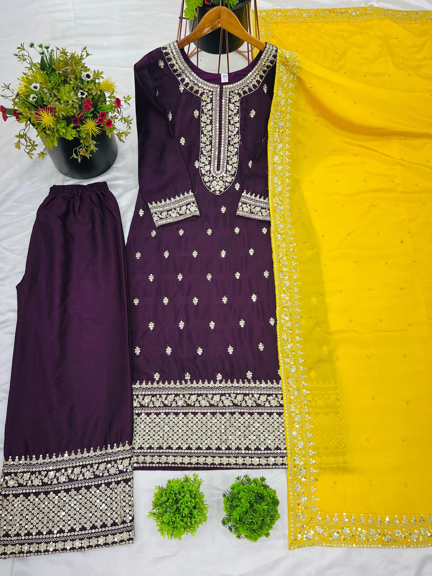 Maroon Color Beautiful Partywear Suit In chinon Fabric