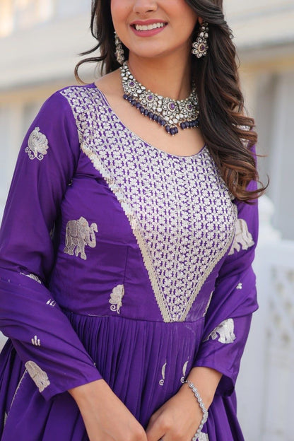 Purple Color Beautiful Anarkali Gown In Gerogette Fabric