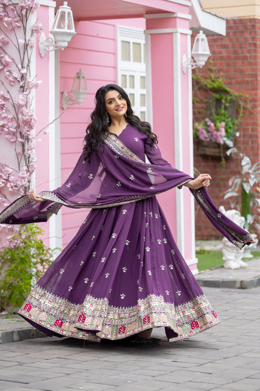 Purple Color Beautiful Anarkali Gown in Georgette Fabric