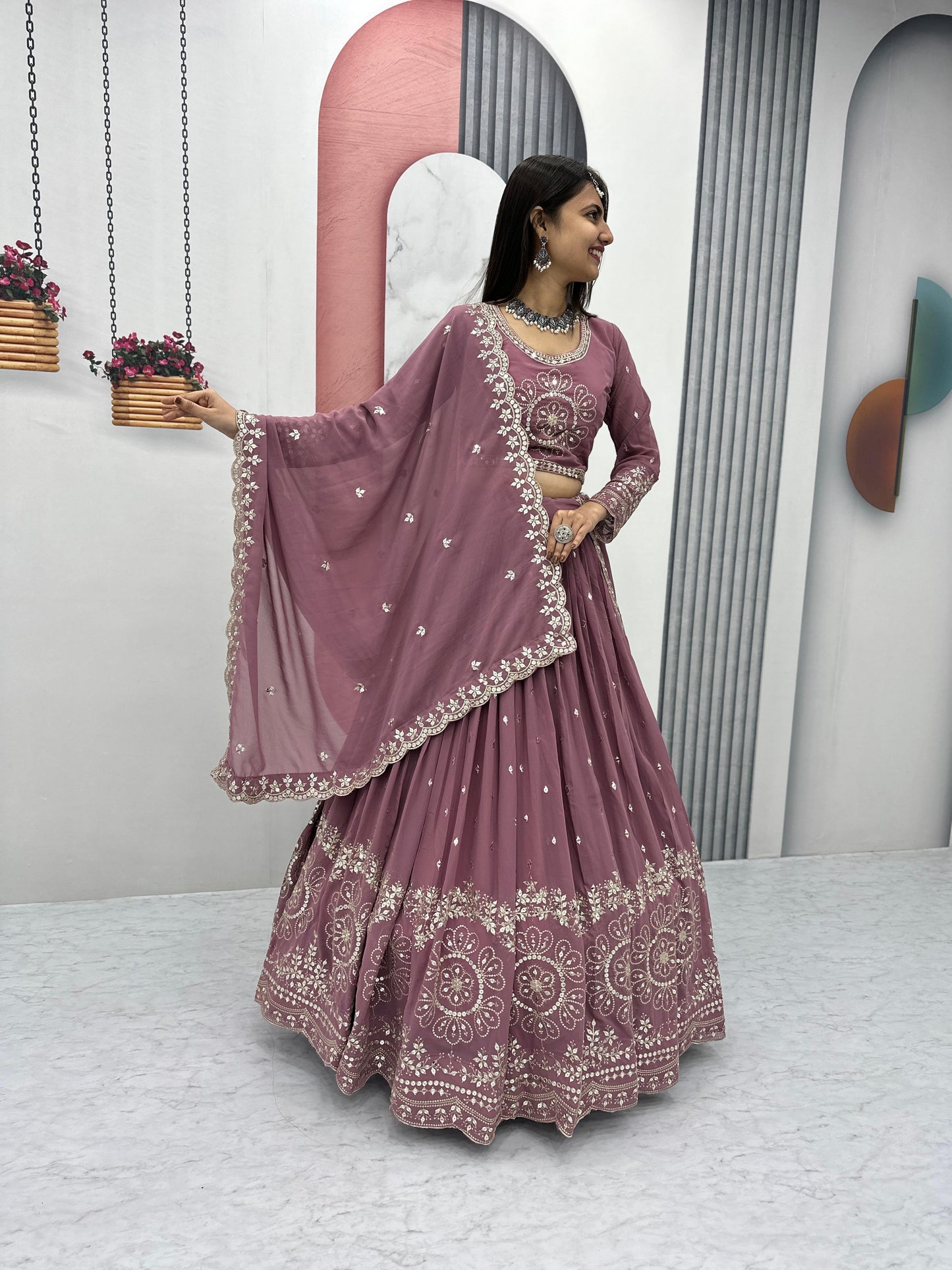 Light Peach Color Beautiful Lehenga Choli In Georgette Fabric