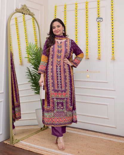 Purple Color Beautiful Chanderi Cotton Fabric Suit in big size