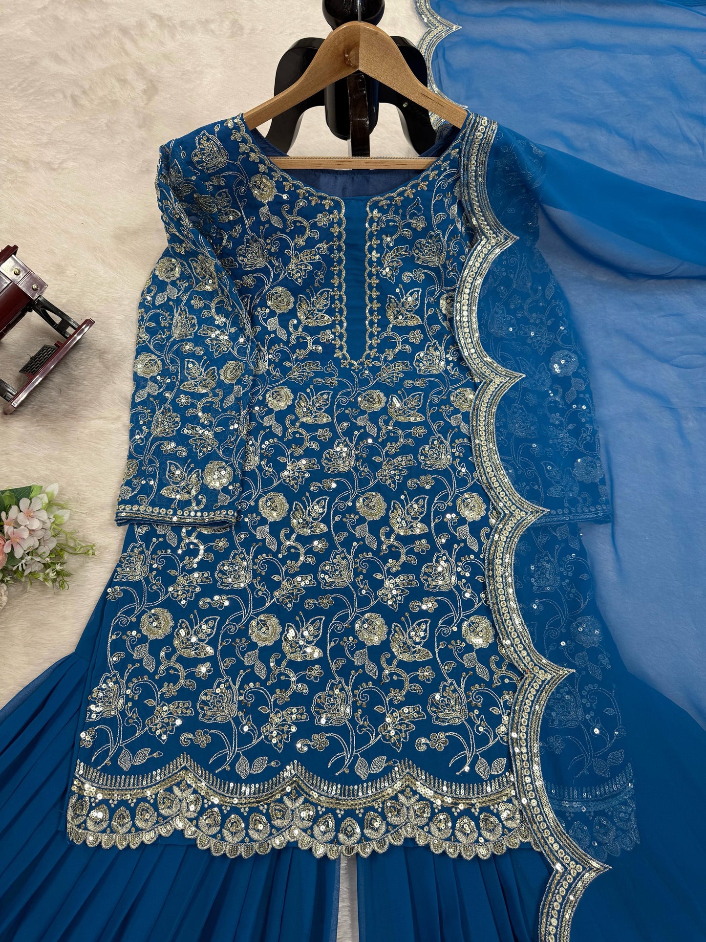 Blue Color Beautiful Sharara Suit For Wedding Function in Georgette Fabric