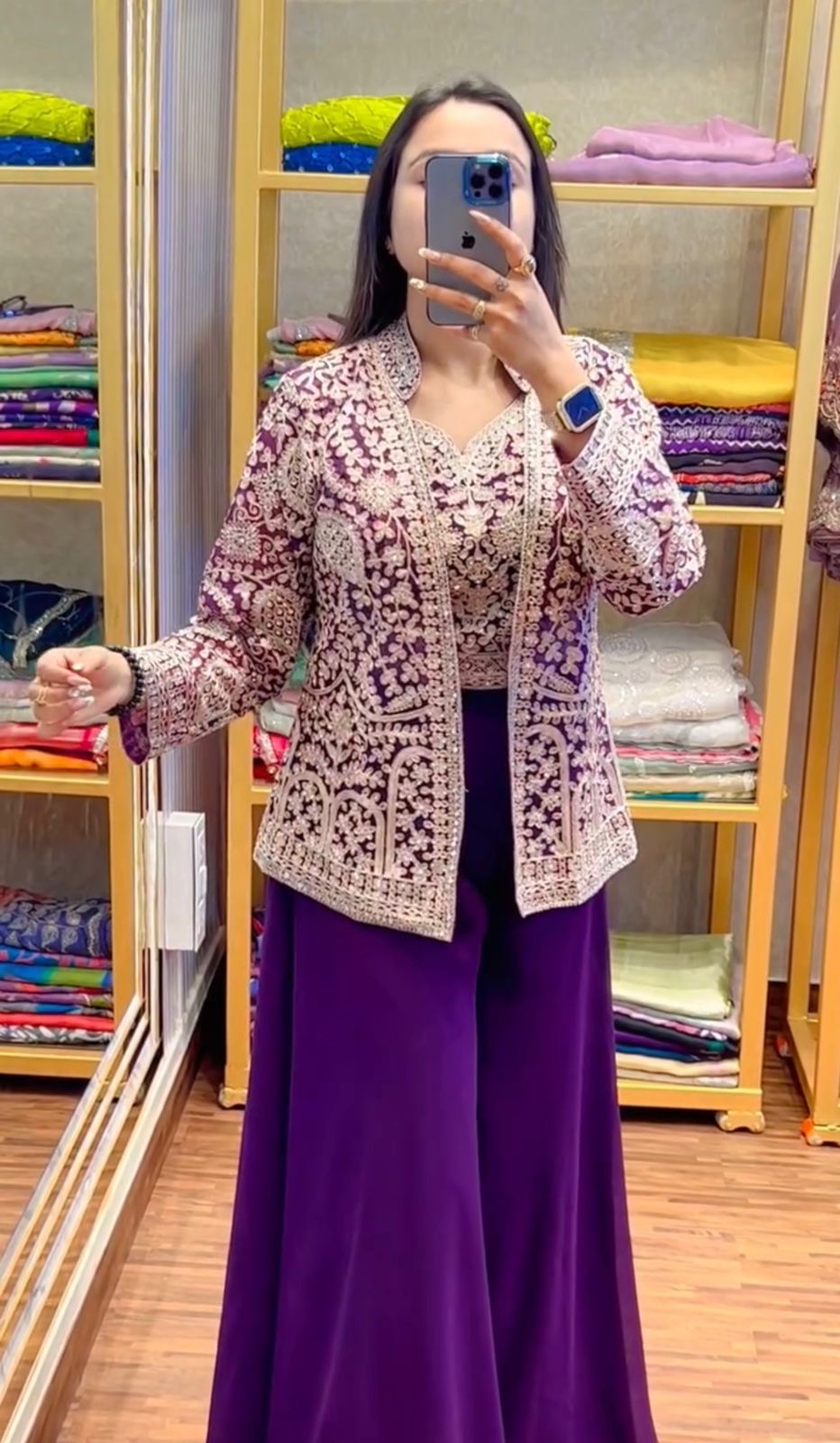 Purple Color Beautiful Plazo Blouse Koti Dress in Georgette Fabric